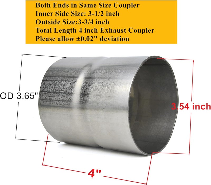 eLifecenter Universal ID 3.5" 3-1/2 Inch Exhaust Coupler Stainless Steel Exhaust Adapter - Image 2